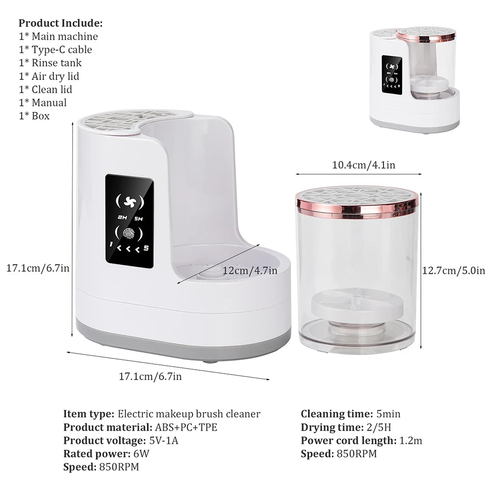 Automatic Makeup Brush Cleaner & Dryer – Electric Cosmetic Brush Washing Machine, Air Drying Stand