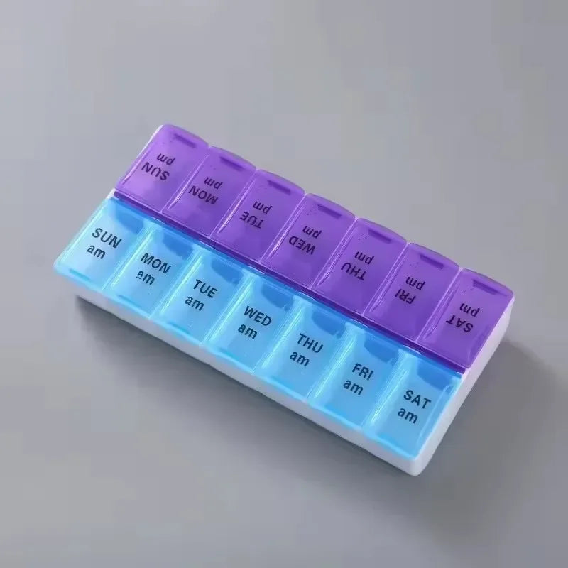 Weekly Pill Organizer Box – 7 Day Portable Travel Medicine Case with 14 Compartments for Pills, Vitamins & Supplements