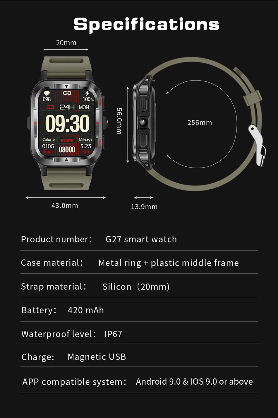 Men’s GPS Sports Smart Watch | Bluetooth Call | 480mAh Long Battery | LED Flashlight | 100+ Sport Modes | Life Waterproof