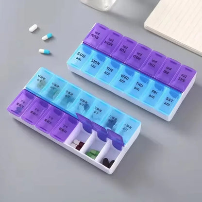Weekly Pill Organizer Box – 7 Day Portable Travel Medicine Case with 14 Compartments for Pills, Vitamins & Supplements