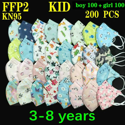 Kids KN95/FFP2 Face Masks – 5-Layer Protective Cartoon Design, Comfortable CE-Certified Disposable Masks for Boys & Girls (Ages 3–15)