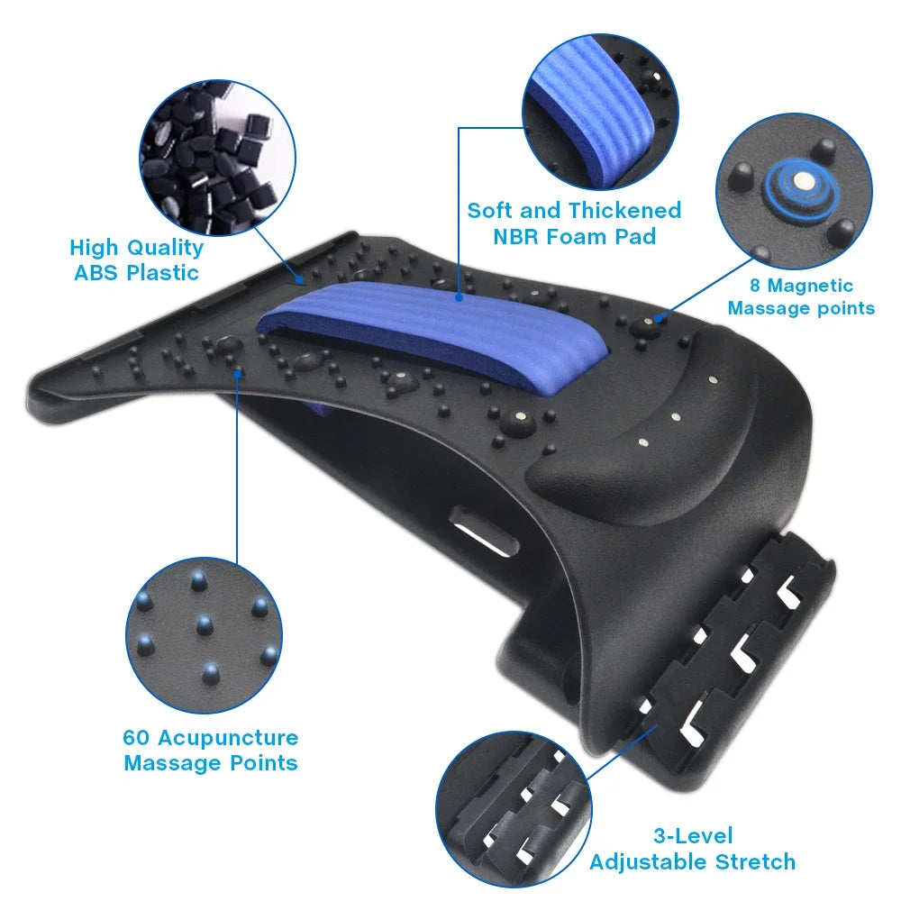 Adjustable Back Stretcher & Lumbar Support Device – Multi-Level Spine Board for Lower & Upper Back Pain Relief, Stretching & Massage