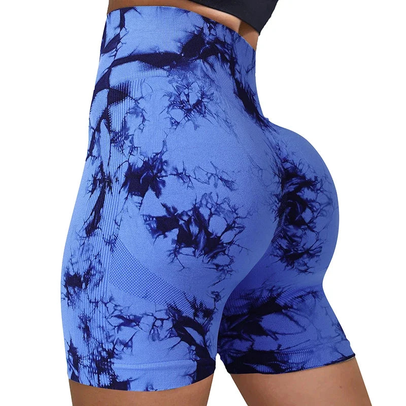 Women’s High Waisted Yoga Shorts – Seamless Tie Dye Workout Shorts for Gym, Running, Cycling & Fitness