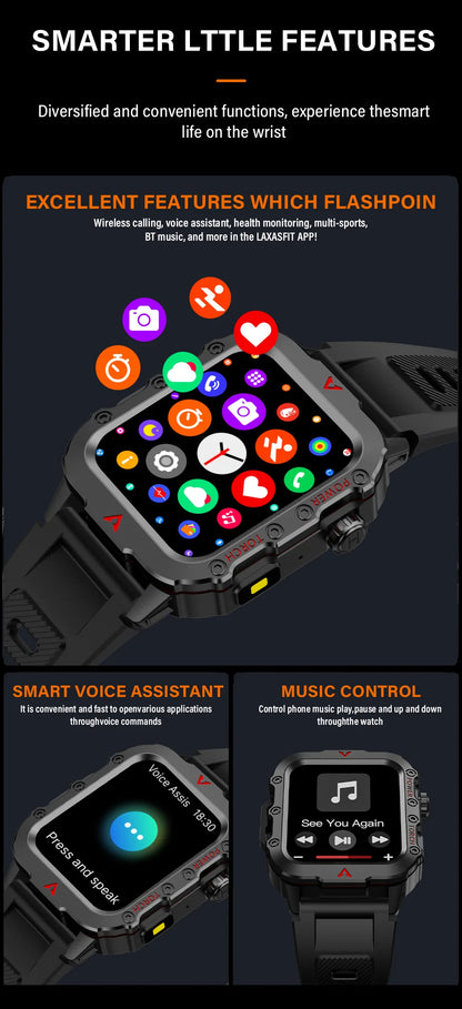 LAXASFIT Men’s Smart Watch with LED Flashlight | Bluetooth Call Sports Watch | Fitness & Activity Tracker