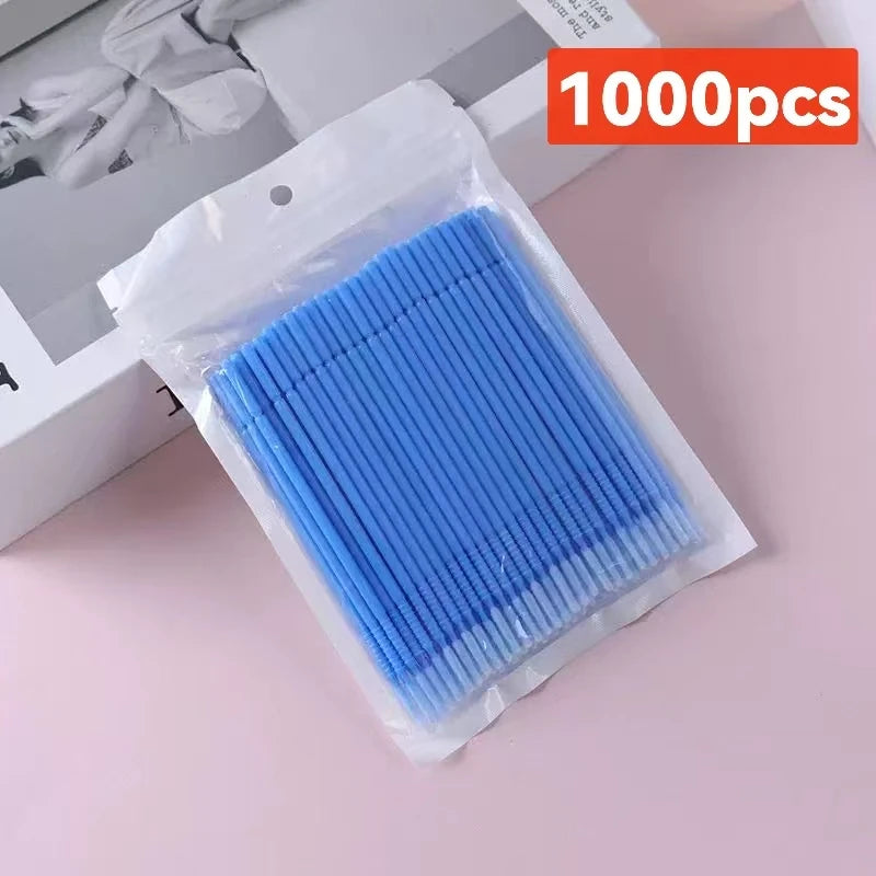 500/1000PCS Eyelash Cleaning Brushes – Colorful Crystal Handle Micro Brushes for Lash Extension Care, Makeup Removal, and Beauty Tools