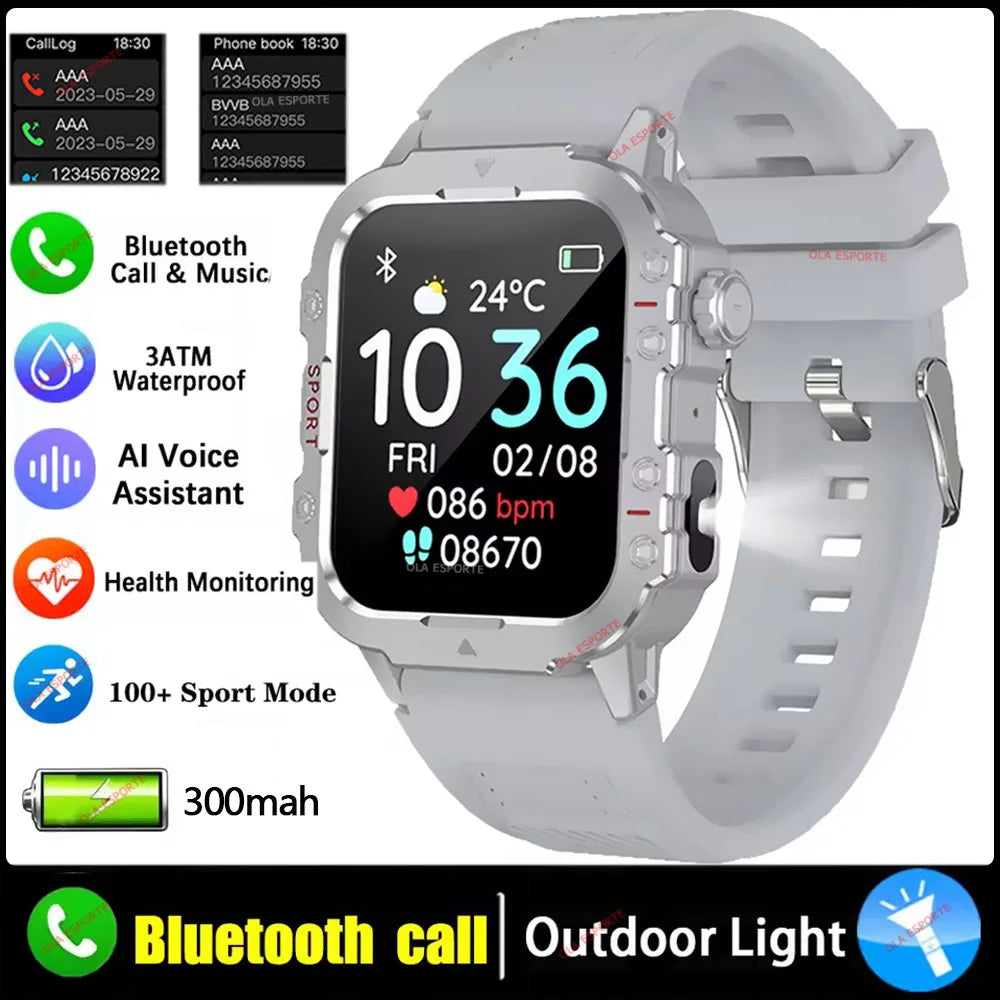 Outdoor Smart Watch Bluetooth Call LED Flashlight Fitness Tracker Android iPhone