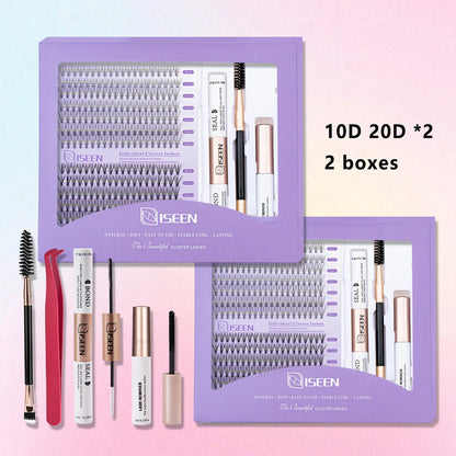 ISEEN DIY Lash Extension Kit – Mixed Style Lash Clusters with Bond & Seal, Remover, Tweezers & Lash Brush for Self-Application