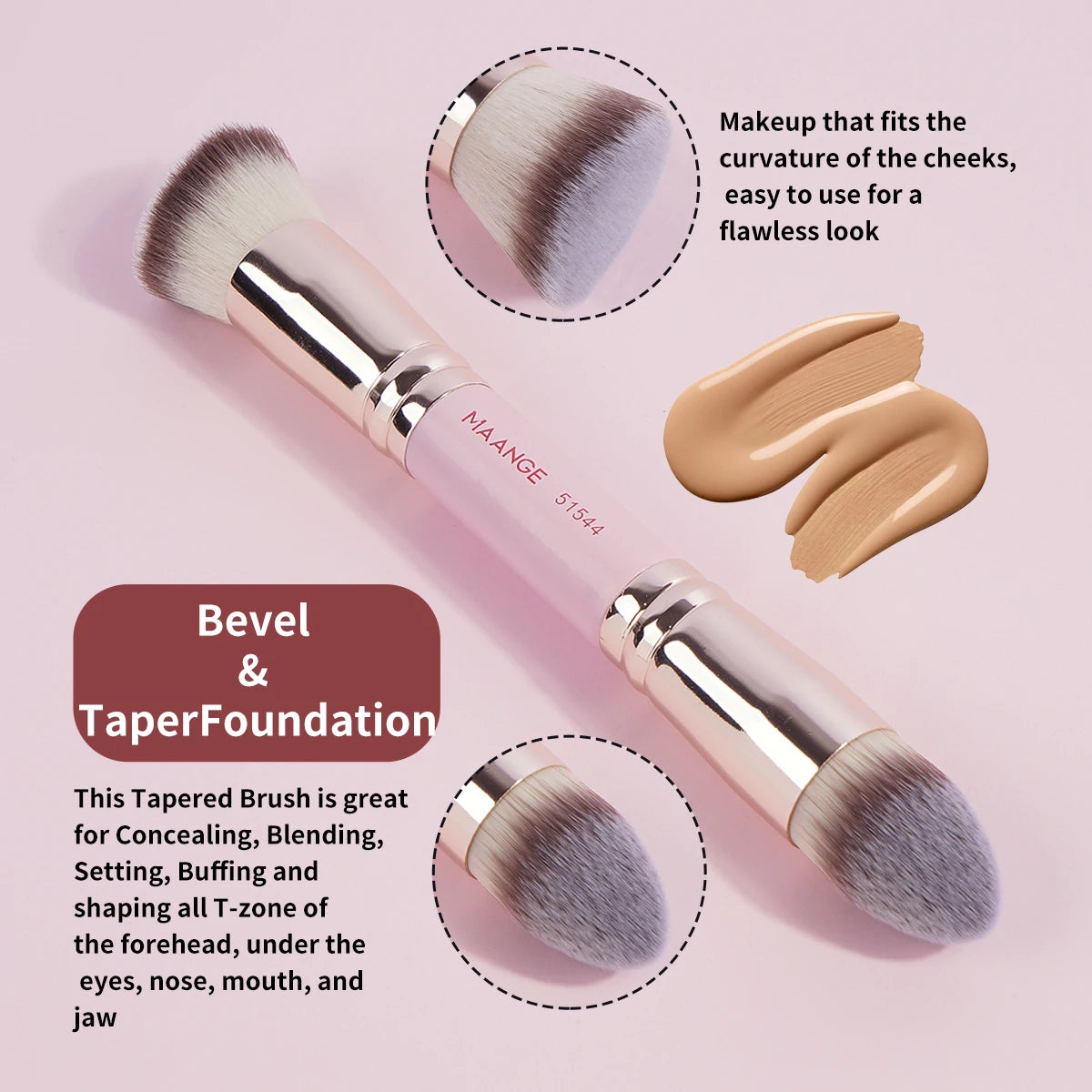 MAANGE 4-Piece Makeup Brush Set with Case – Dual-Ended Foundation, Powder & Eyeshadow Brushes