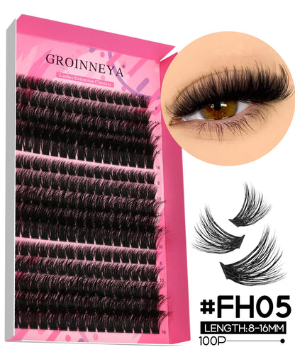 GROINNEYA DIY Lash Extension Kit – Cluster & Individual Lashes with Bond & Seal