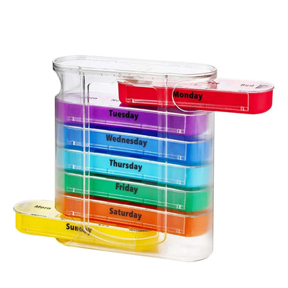 7-Day Weekly Pill Organizer Box with 28 Compartments | Large Capacity Medicine Storage Case, BPA-Free Travel Tablet Holder