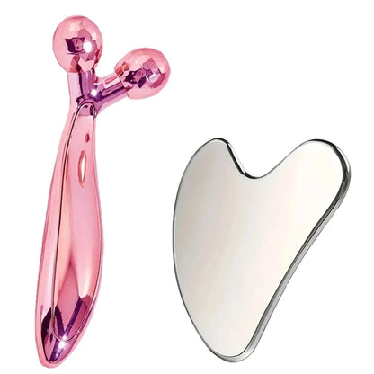 Stainless Steel Gua Sha Facial Tool & 3D Roller – Eye & Face Massage Beauty Tool