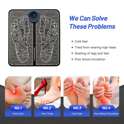 Electric EMS Foot Massager Pad – Muscle Stimulator Massage Mat, USB Rechargeable, for Foot Relaxation & Circulation Improvement