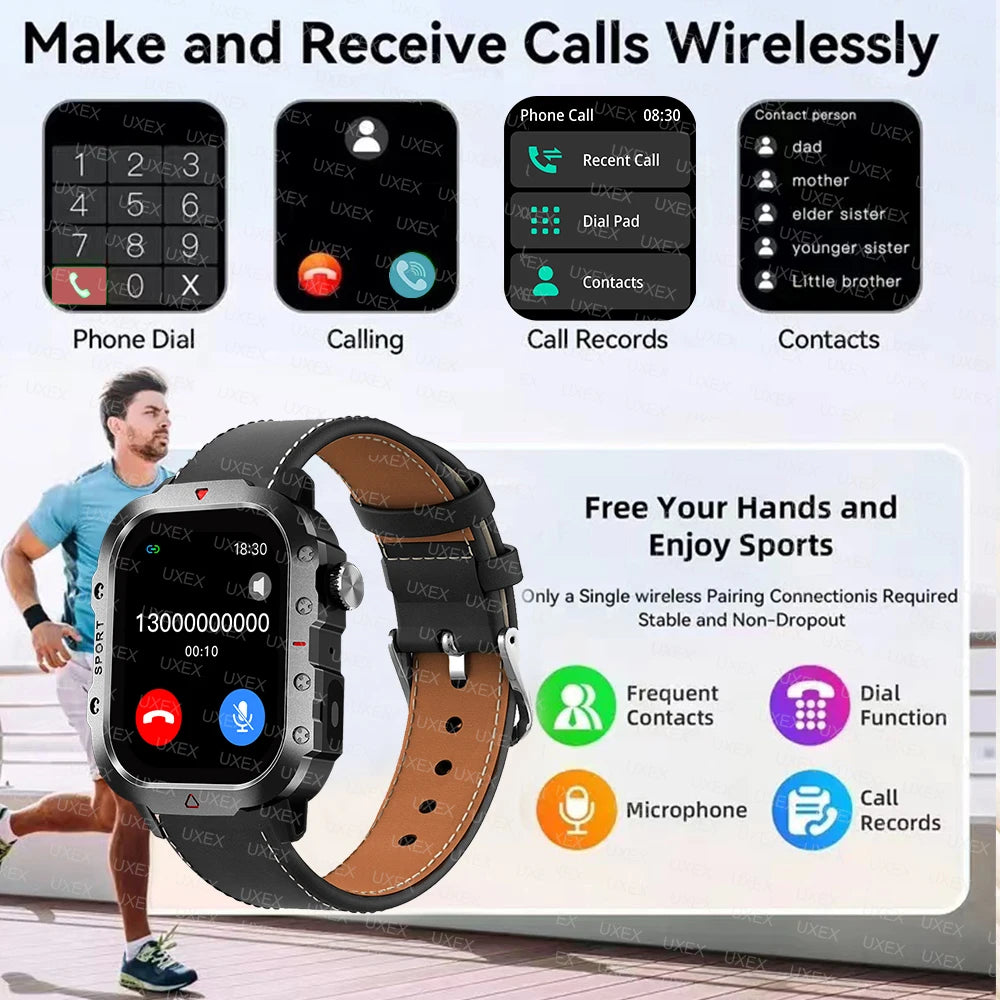 Rugged Men’s Bluetooth Call Smart Watch with Flashlight – 2.01” Outdoor Sports Fitness Watch for Android & iOS