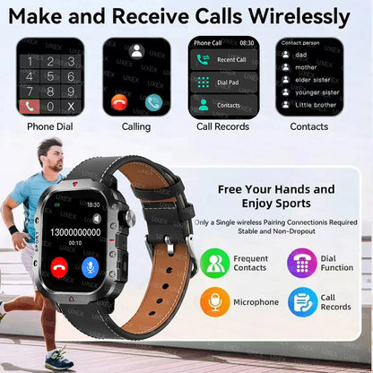 Rugged Men’s Bluetooth Call Smart Watch with Flashlight – 2.01” Outdoor Sports Fitness Watch for Android & iOS