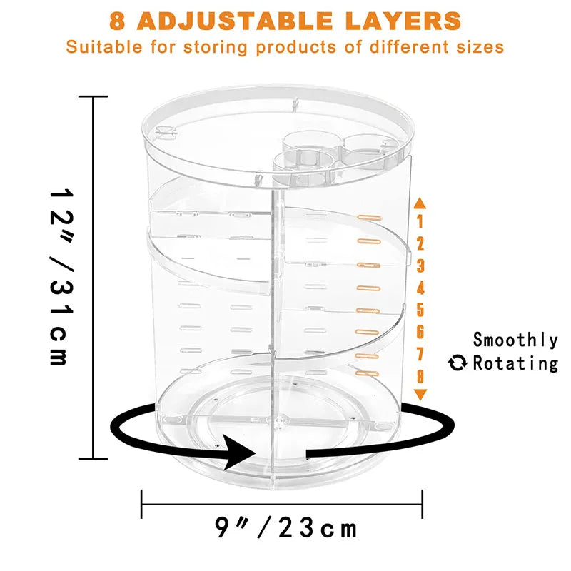 360° Rotating Makeup Organizer – Cosmetic Display Carousel with Brush Holder & Perfume Tray for Vanity, Dresser & Bathroom Countertop