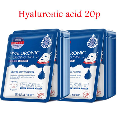 20pcs Hyaluronic Acid & Collagen Face Masks – Moisturizing, Firming, Hydrating Korean Skincare Sheet Masks