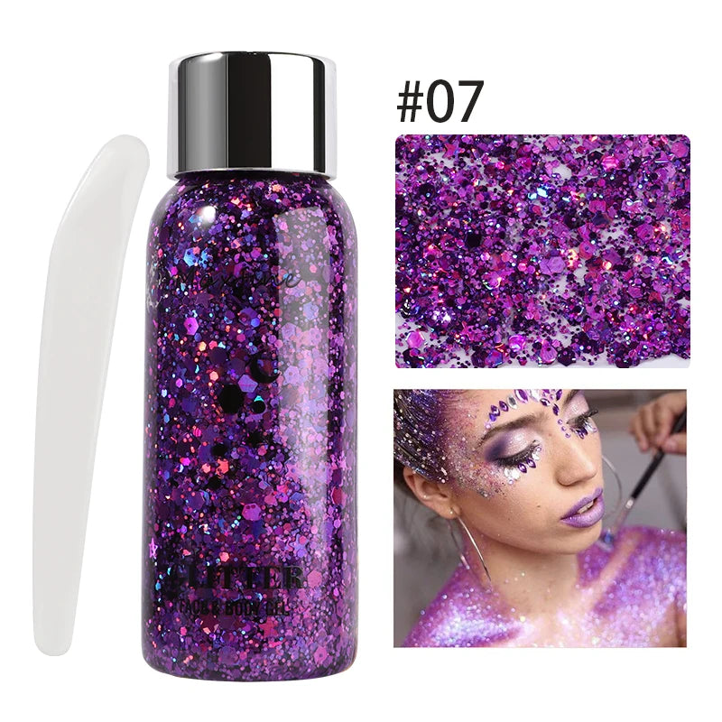 Body Glitter Gel with Sequins – Long-Lasting Face, Eyes & Hair Makeup for Festivals, Parties & Mermaid Looks