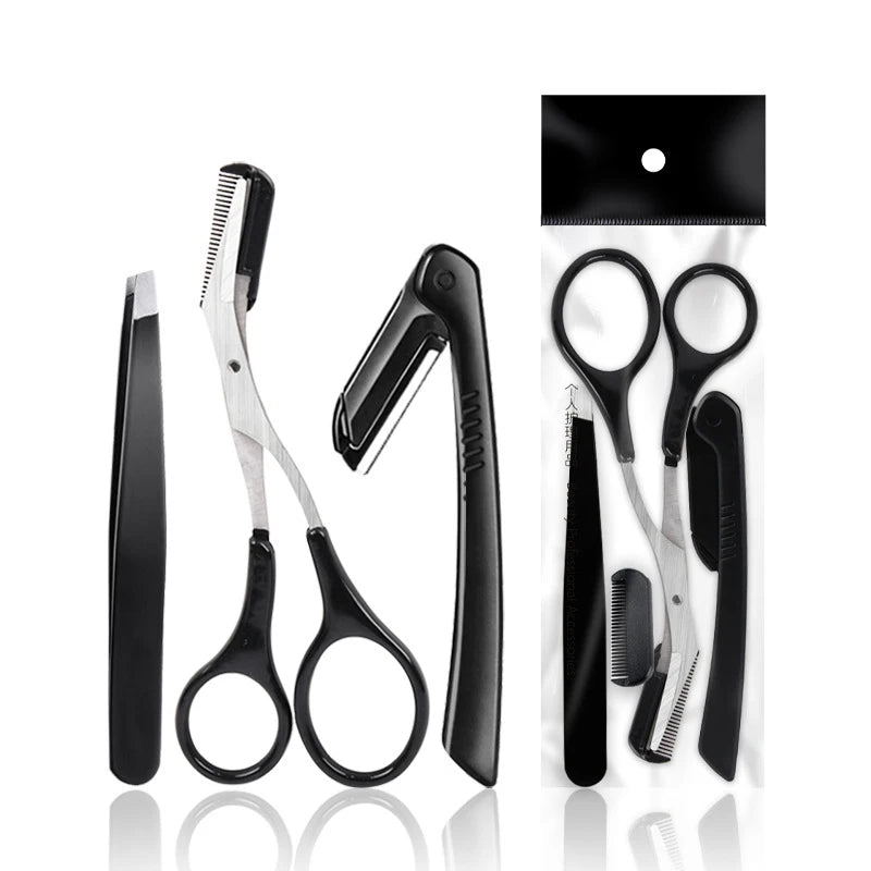3–11PCS Eyebrow Grooming Tool Set – Stainless Steel Scissors, Tweezers, Razor & Brow Comb Makeup Kit
