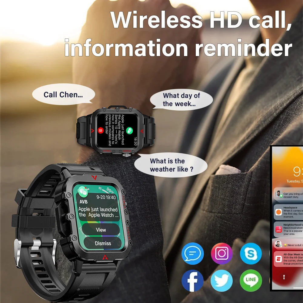 LAXASFIT Men’s Smart Watch with LED Flashlight | Bluetooth Call Sports Watch | Fitness & Activity Tracker