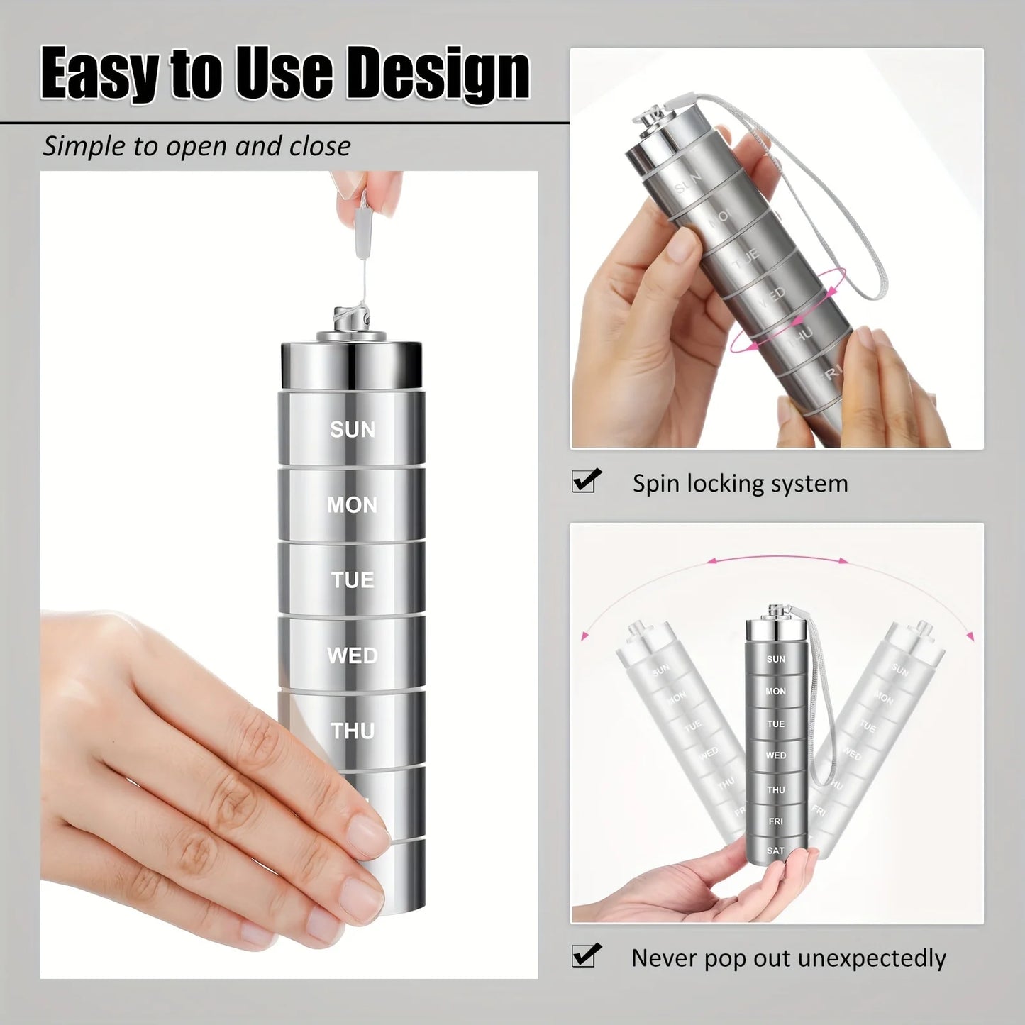 7pcs Metal Pill Organizer Set – Stackable Waterproof Travel Pill Box | Large Aluminum Alloy Portable Pill Case