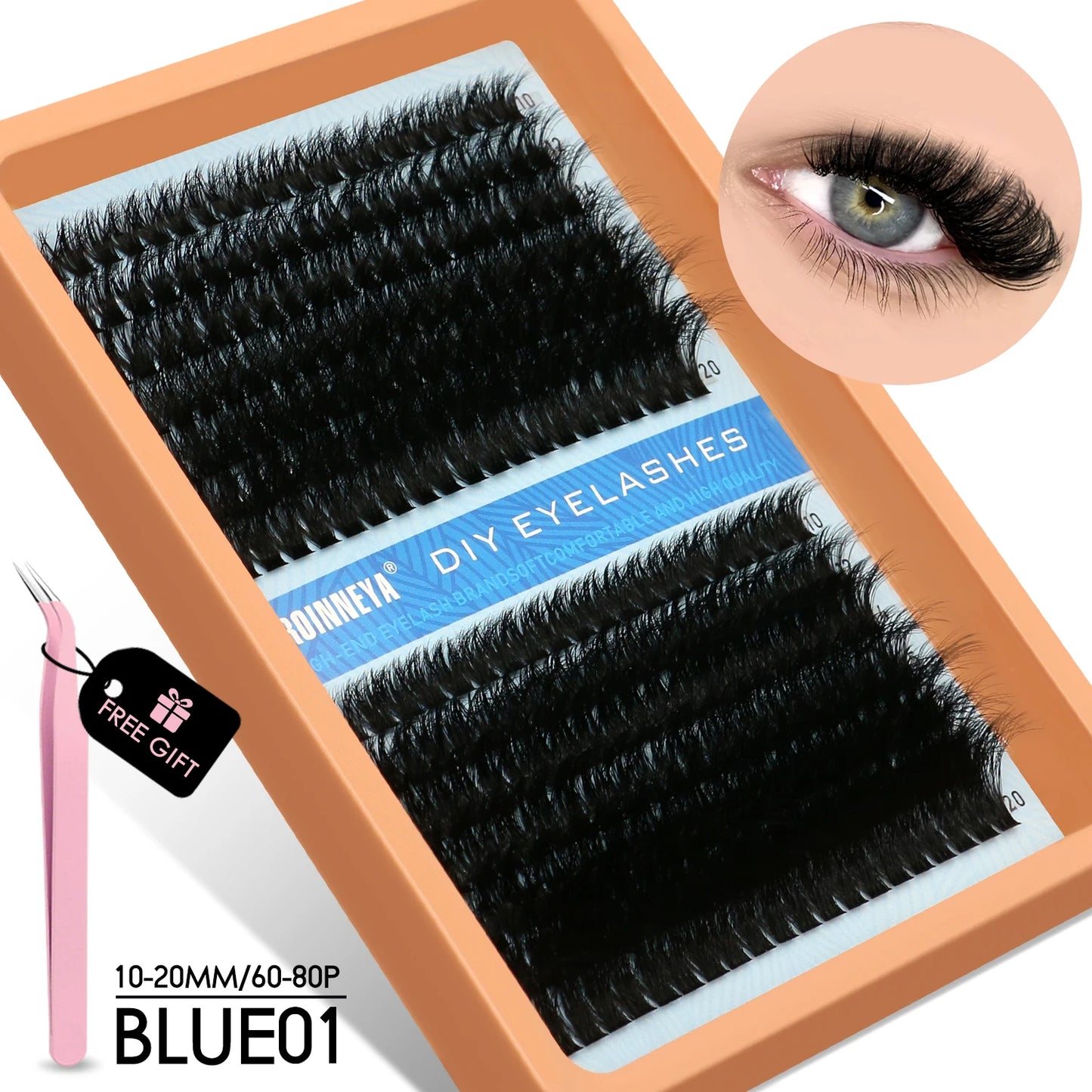 GROINNEYA DIY Fluffy Cluster Lashes Kit – Faux Mink Individual Eyelash Extensions, D-Curl Volume Mixed Tray for At-Home Lash Styling