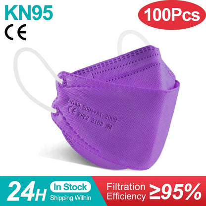 10-100 PCS FFP2 Face Masks – CE Approved, Disposable KN95/KF94 Black Fish-Style Masks
