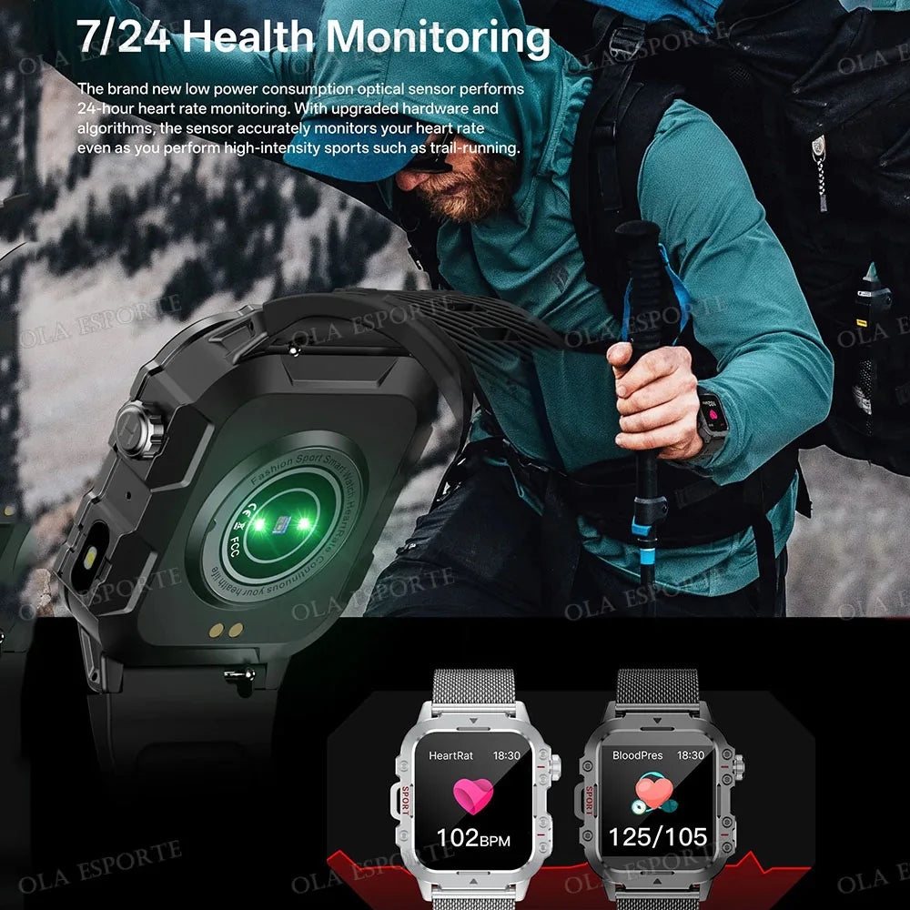 Outdoor Smart Watch Bluetooth Call LED Flashlight Fitness Tracker Android iPhone