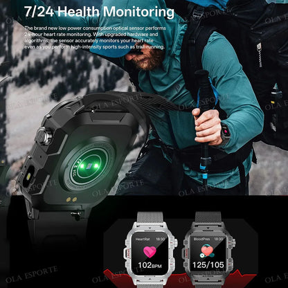 Outdoor Smart Watch Bluetooth Call LED Flashlight Fitness Tracker Android iPhone