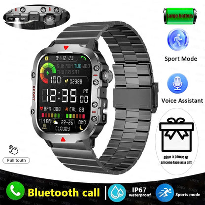 Rugged Men’s Bluetooth Call Smart Watch with Flashlight – 2.01” Outdoor Sports Fitness Watch for Android & iOS