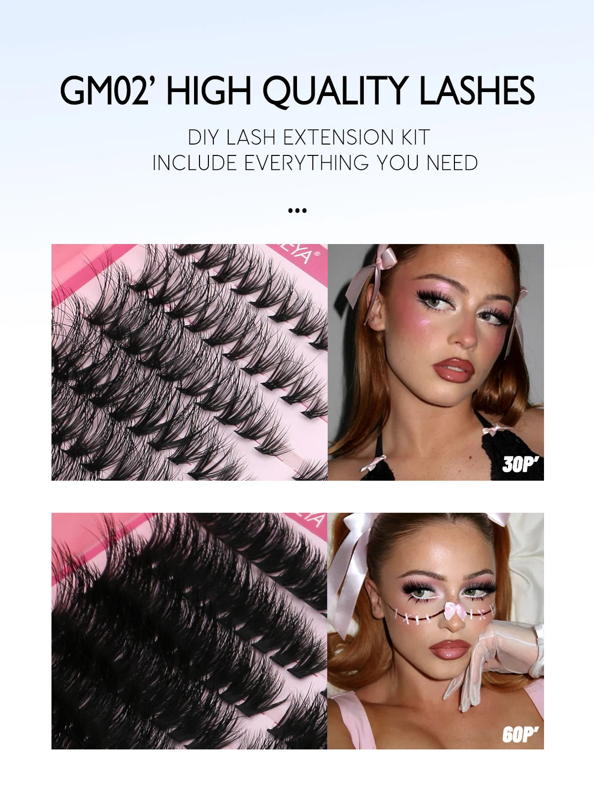 GROINNEYA DIY Lash Clusters Kit – 640PCS Cat-Eye Individual Eyelash Extensions with Bond & Seal for At-Home Lash Application