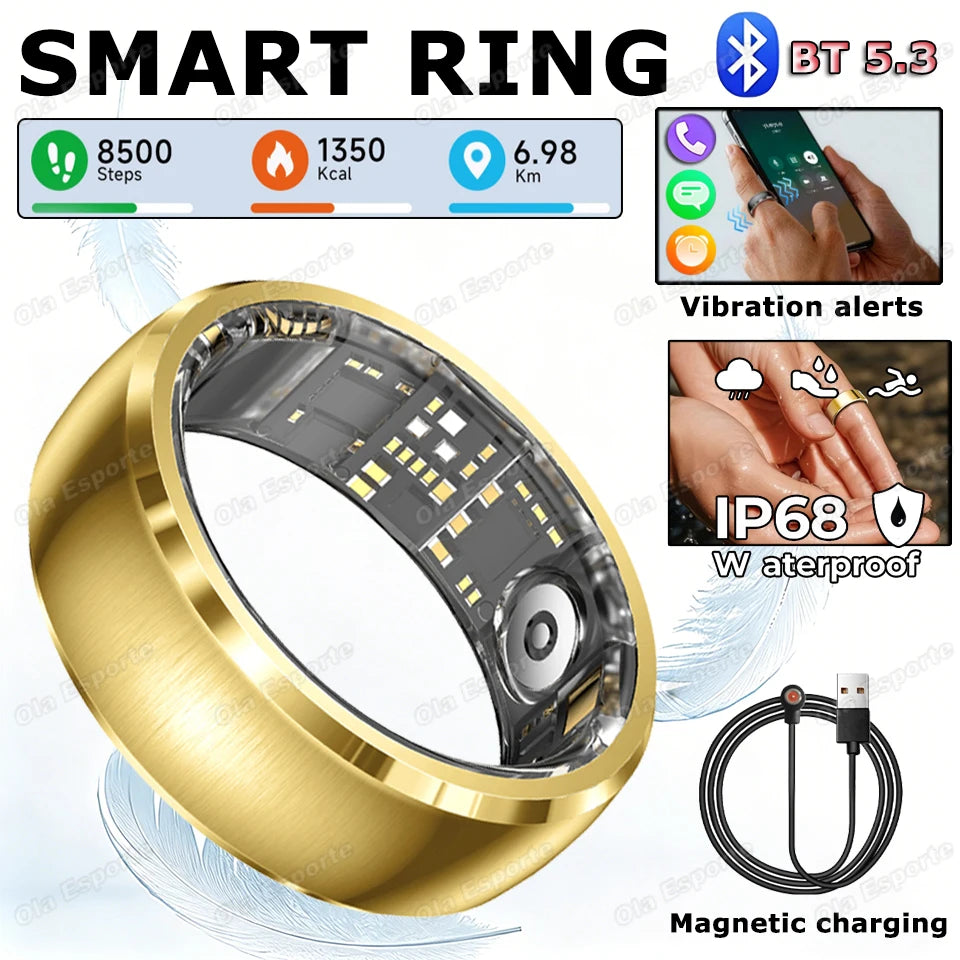 Smart Ring Fitness Tracker Call Alerts Sleep Monitor IP68 Waterproof Ring