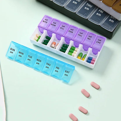 Weekly Pill Organizer Box – 7 Day Portable Travel Medicine Case with 14 Compartments for Pills, Vitamins & Supplements