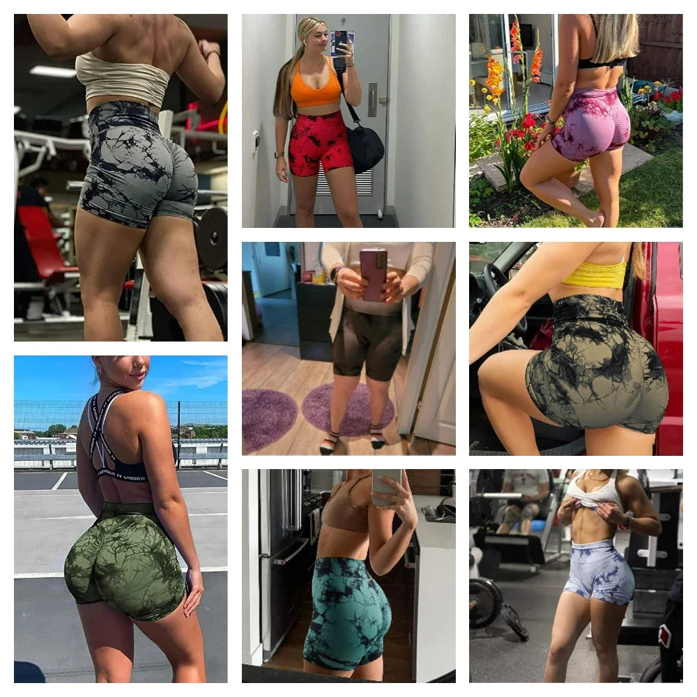 Women’s High Waisted Yoga Shorts – Seamless Tie Dye Workout Shorts for Gym, Running, Cycling & Fitness
