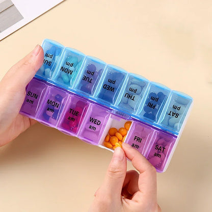 Weekly Pill Organizer Box – 7 Day Portable Travel Medicine Case with 14 Compartments for Pills, Vitamins & Supplements