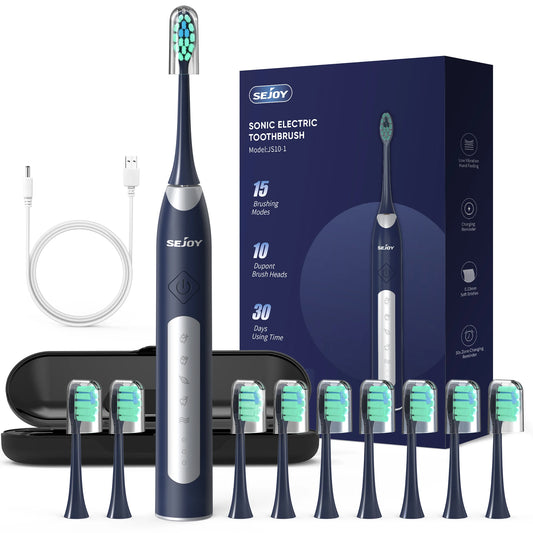JS10-1 Electric Sonic Toothbrush – Rechargeable Waterproof Toothbrush with 10 Replacement Heads