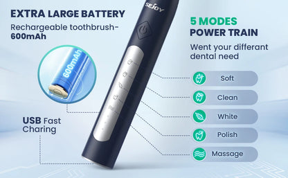 JS10-1 Electric Sonic Toothbrush – Rechargeable Waterproof Toothbrush with 10 Replacement Heads