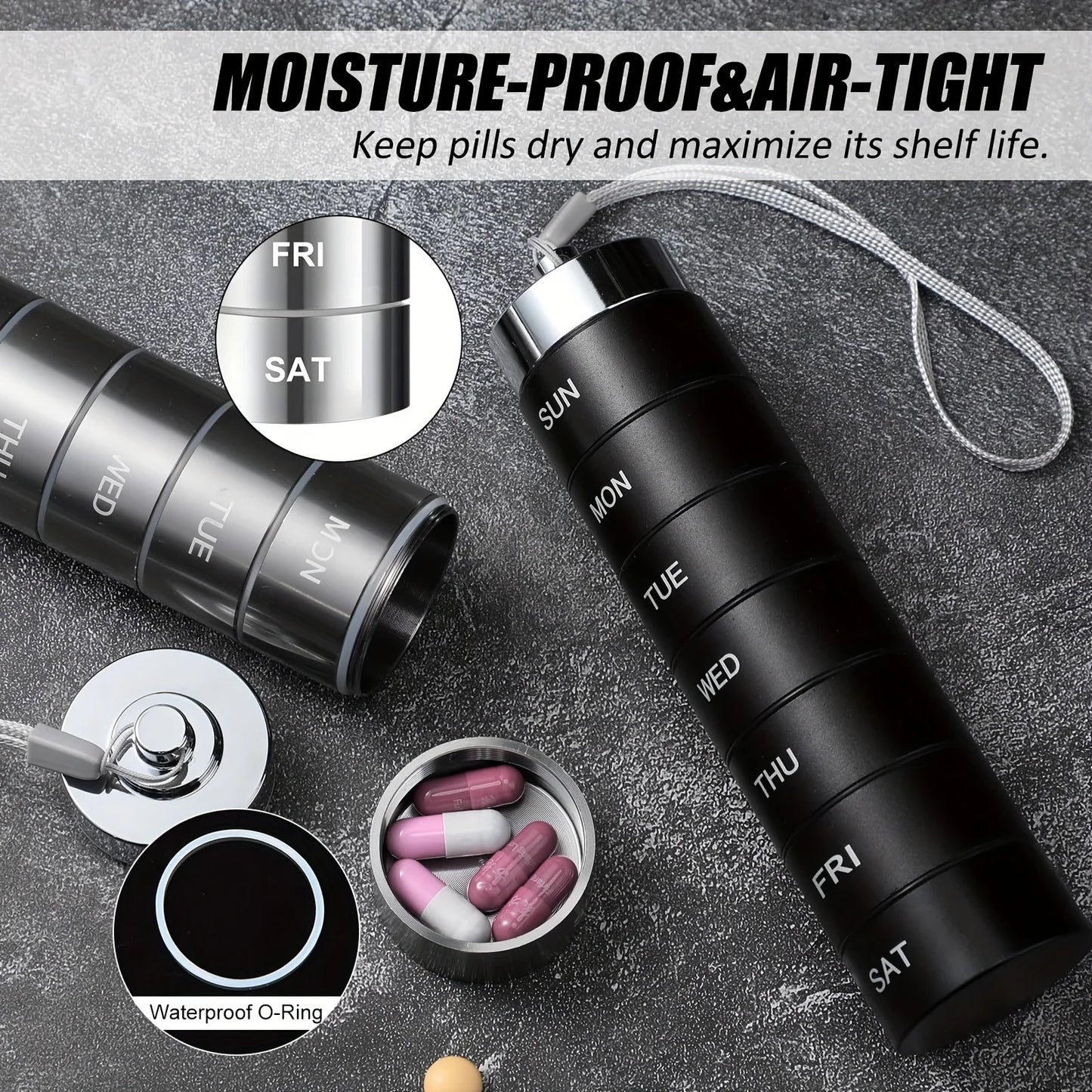 7pcs Metal Pill Organizer Set – Stackable Waterproof Travel Pill Box | Large Aluminum Alloy Portable Pill Case