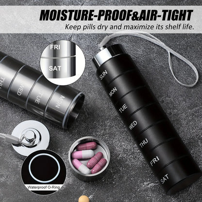 7pcs Metal Pill Organizer Set – Stackable Waterproof Travel Pill Box | Large Aluminum Alloy Portable Pill Case