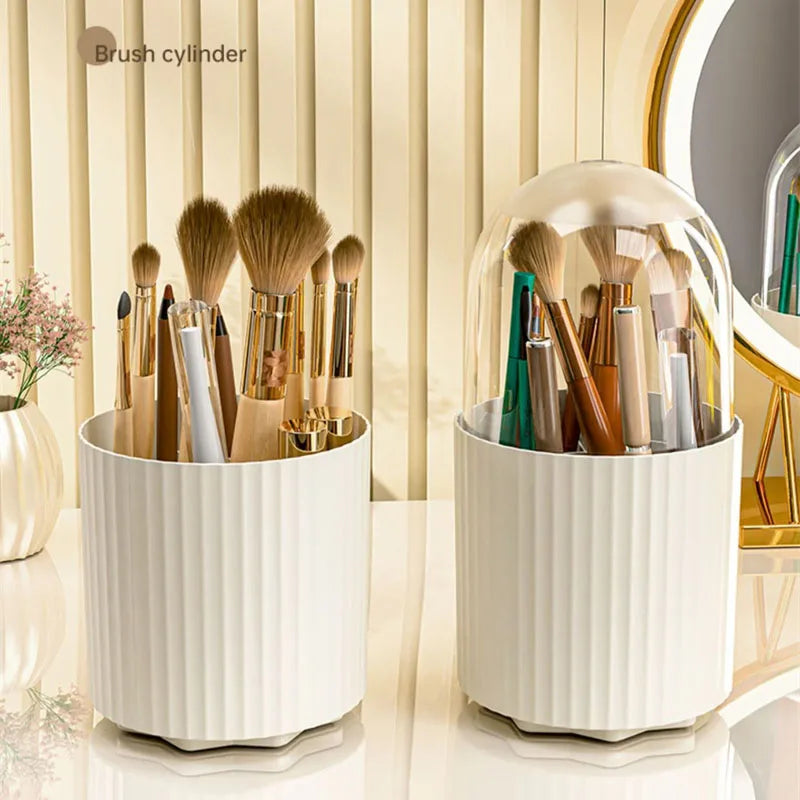 360° Rotating Makeup Brush Holder – Waterproof Dustproof Storage Box, Desktop Cosmetic Organizer with Clear Cover