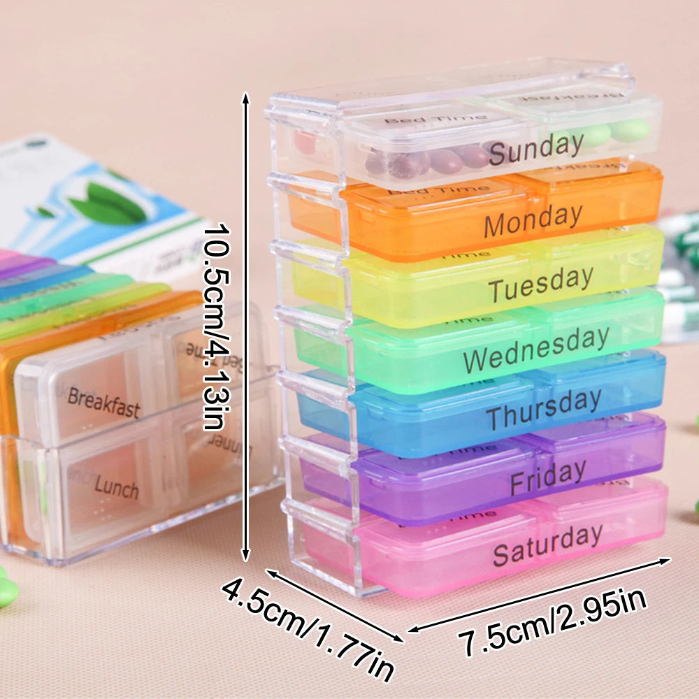 28-Compartment Medicine Box Organizer – Drawer-Style Pill Storage Case, Plastic Home Health Care Organizer