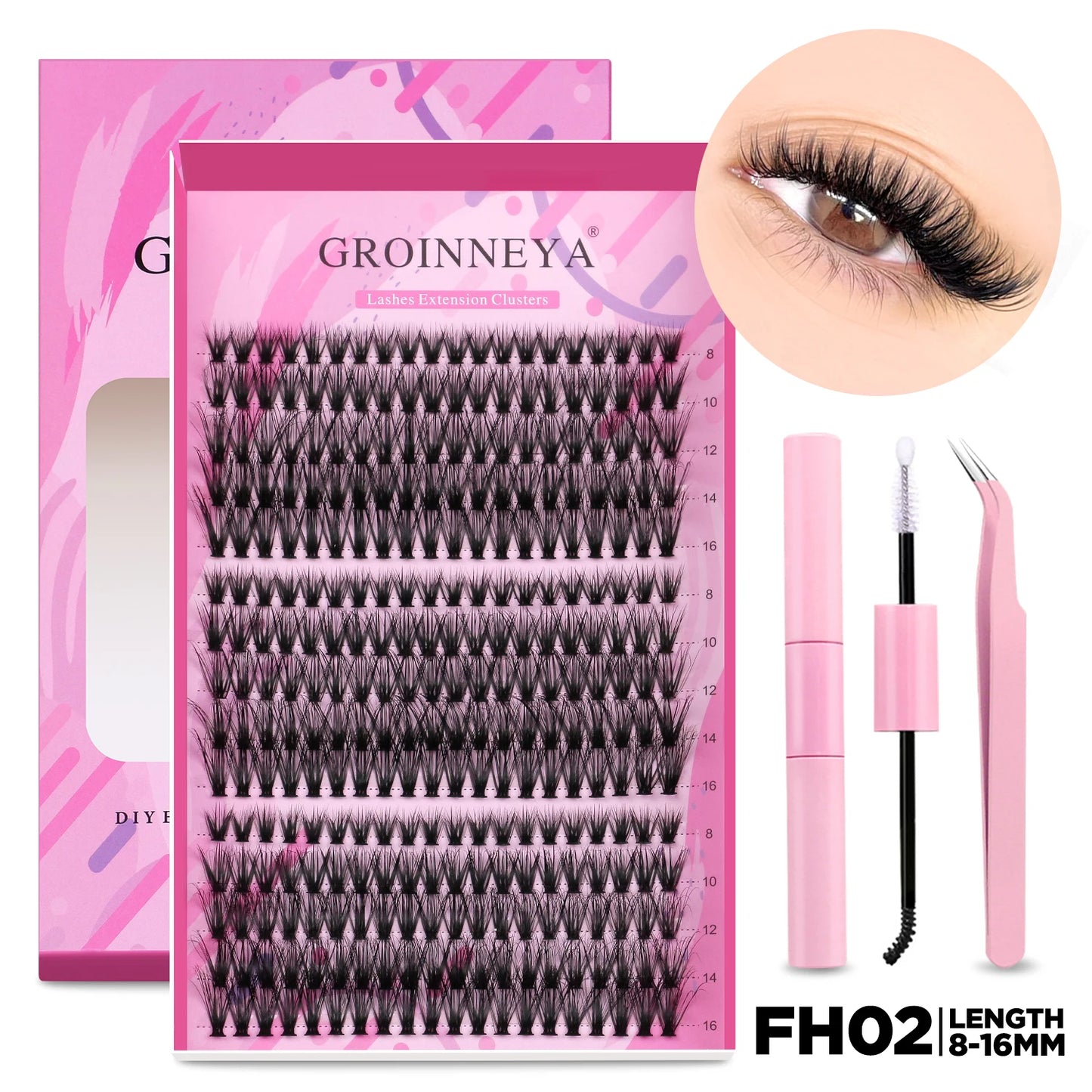 GROINNEYA DIY Lash Extension Kit – Cluster & Individual Lashes with Bond & Seal
