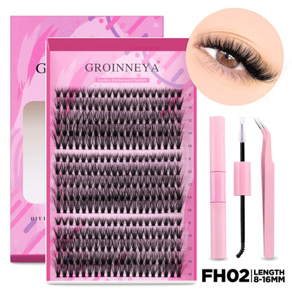 GROINNEYA DIY Lash Extension Kit – Cluster & Individual Lashes with Bond & Seal