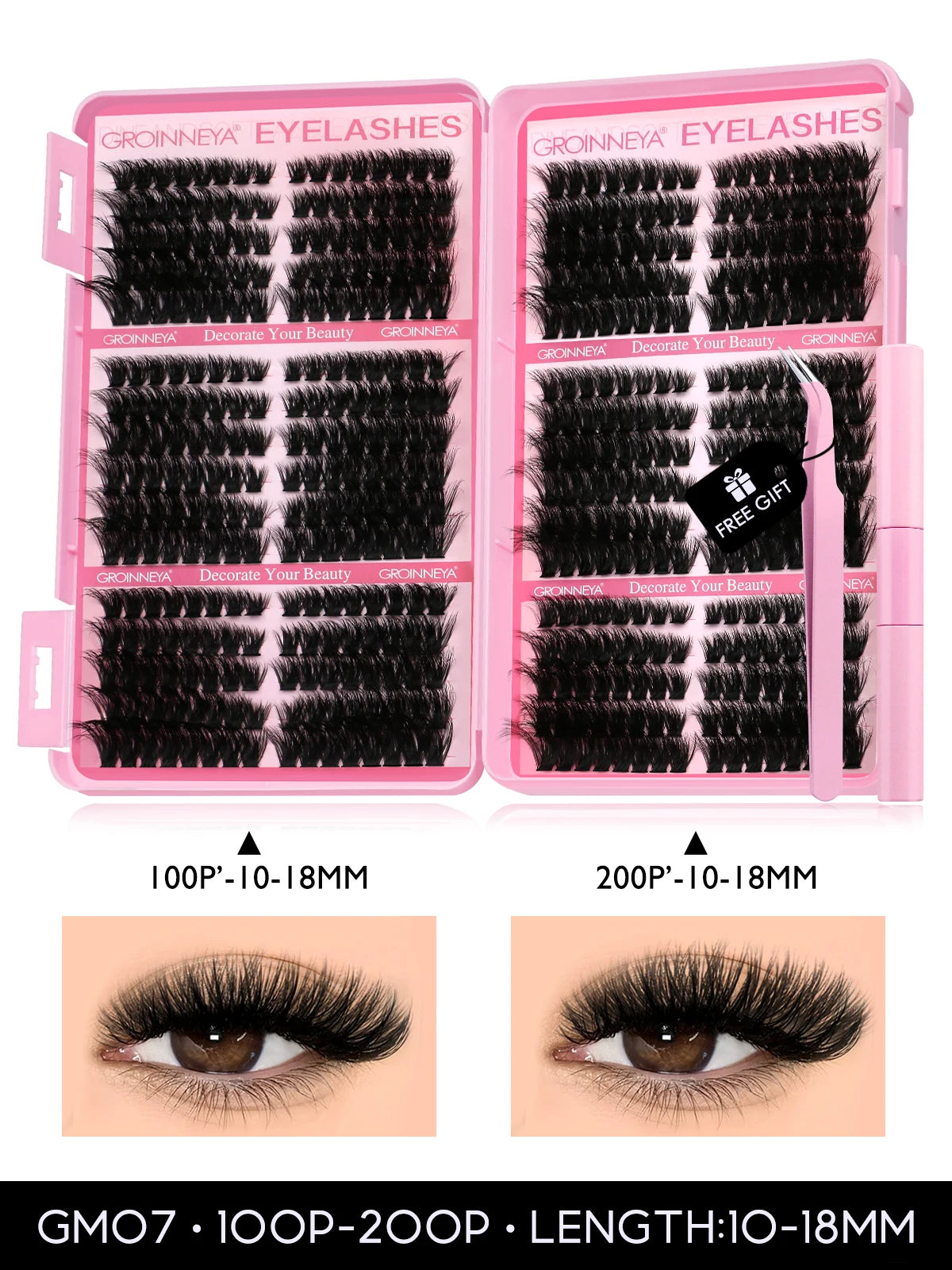 GROINNEYA DIY Lash Clusters Kit – 640PCS Cat-Eye Individual Eyelash Extensions with Bond & Seal for At-Home Lash Application