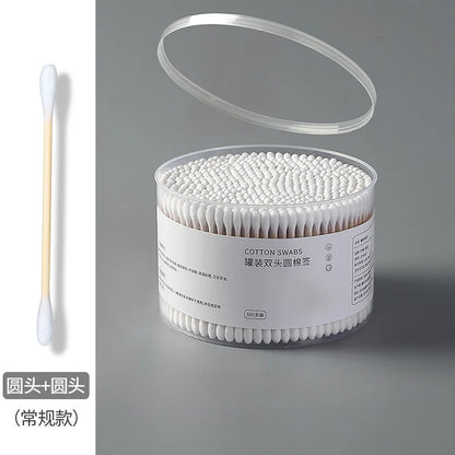 500pcs Double-Head Wooden Cotton Swabs – Makeup & Ear Cleaning Cotton Buds for Nose, Ears, Lipstick Application, and Beauty Tools