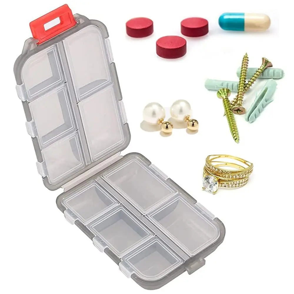 10-Grid Portable Pill Organizer – Small Weekly Travel Pill Box & Pocket-Sized Medicine Case