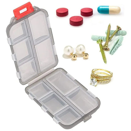 10-Grid Portable Pill Organizer – Small Weekly Travel Pill Box & Pocket-Sized Medicine Case
