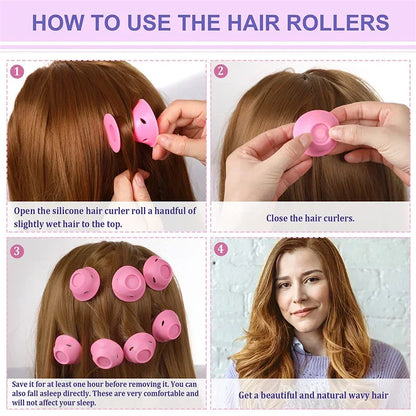 10PCS / 20PCS Silicone Heatless Hair Curlers – Soft Rubber No-Clip Hair Rollers for DIY Waves & Curls
