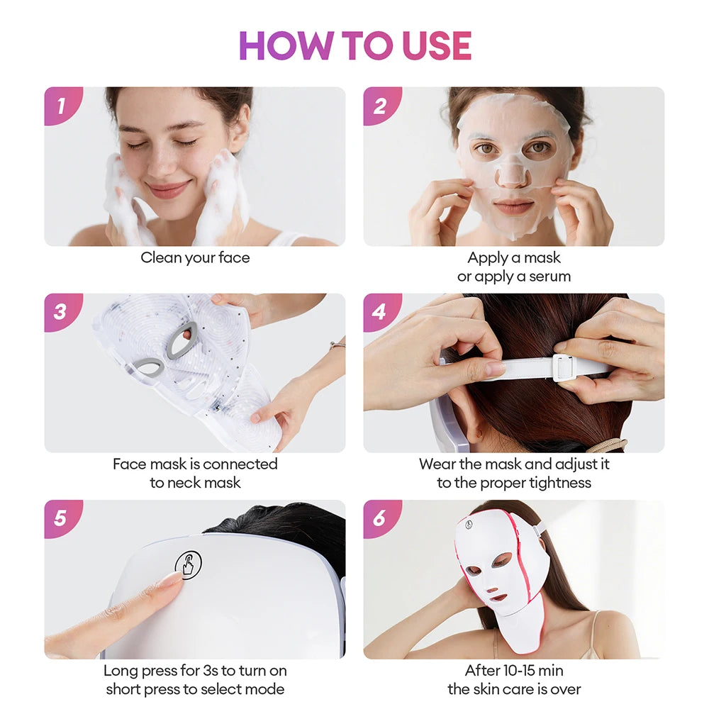 7-Color LED Face & Neck Light Therapy Mask – Electric Facial Skincare Mask with Remote Control