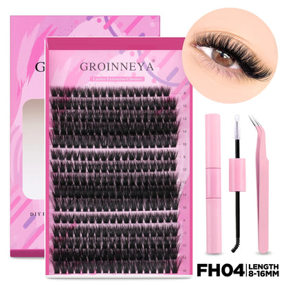 GROINNEYA DIY Lash Extension Kit – Cluster & Individual Lashes with Bond & Seal
