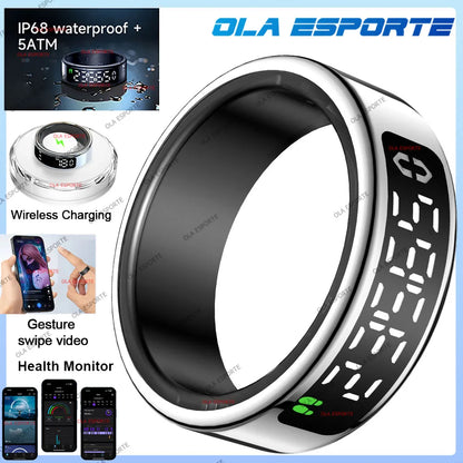 Smart Ring with Touch Display Heart Rate Sleep Tracker IP68 Waterproof Android iOS